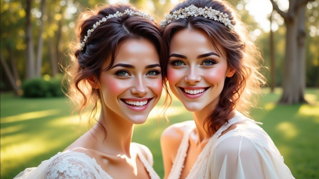 Happy Mixed Racial Lesbian Couple on Wedding Day