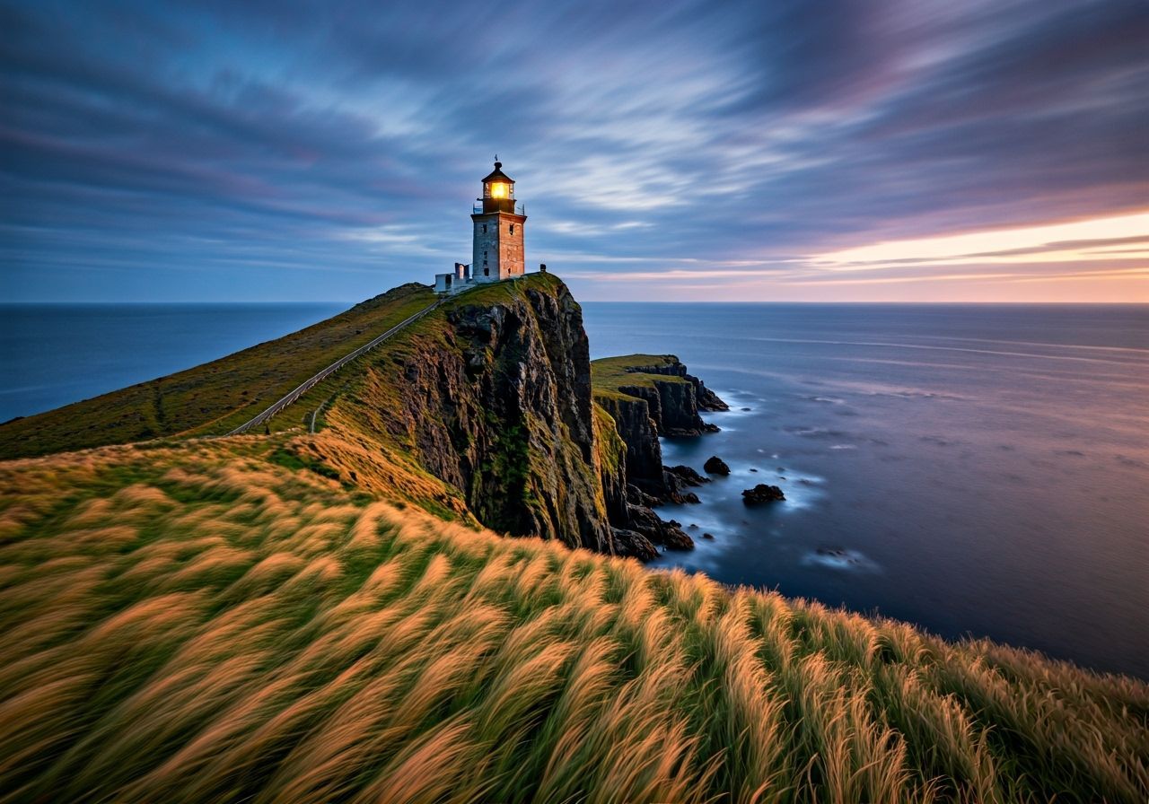 Coastal Lighthouse at Twilight in Digital Painting Style