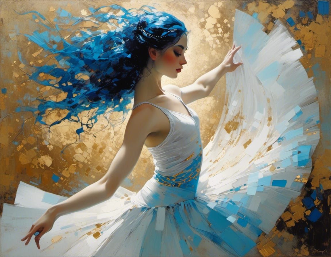 Ballet Dancer in Motion, Klimt-Inspired Art