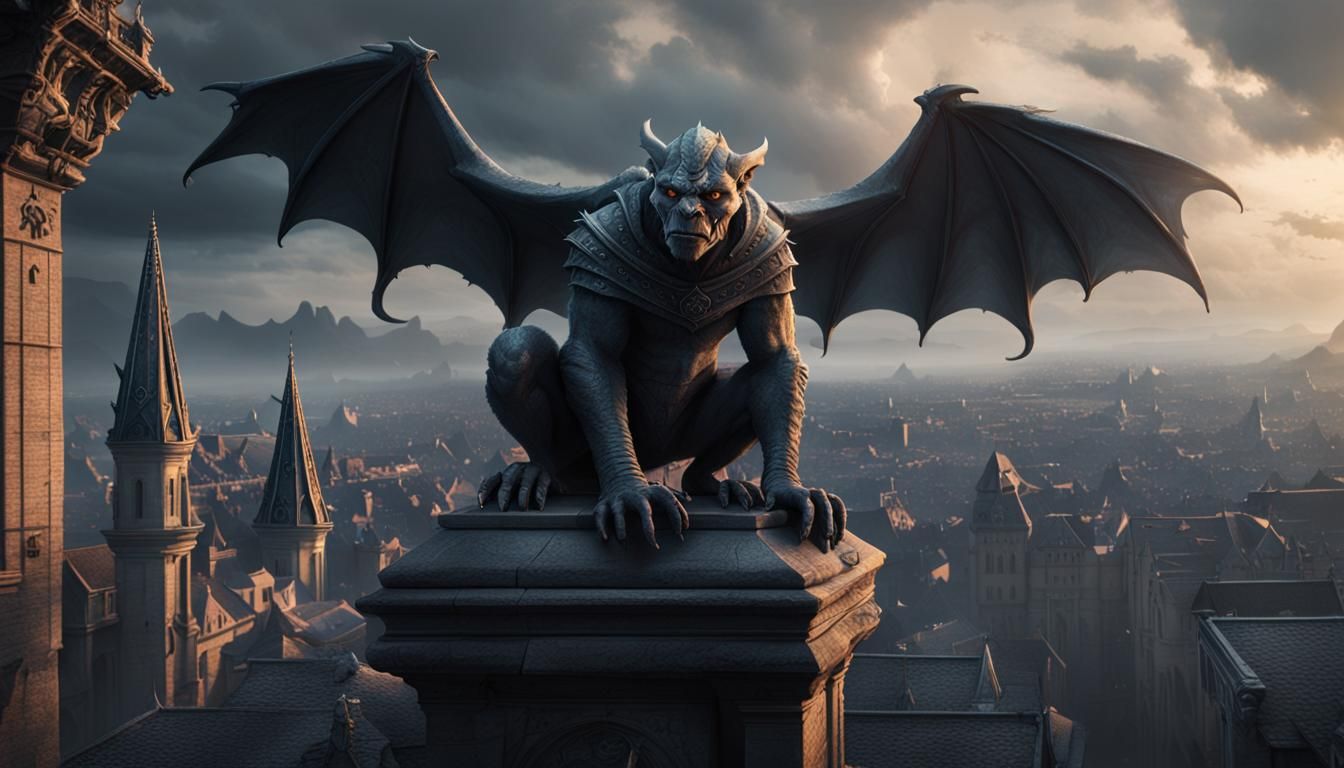 Epic D&D Gargoyle: Detailed Digital Matte Painting