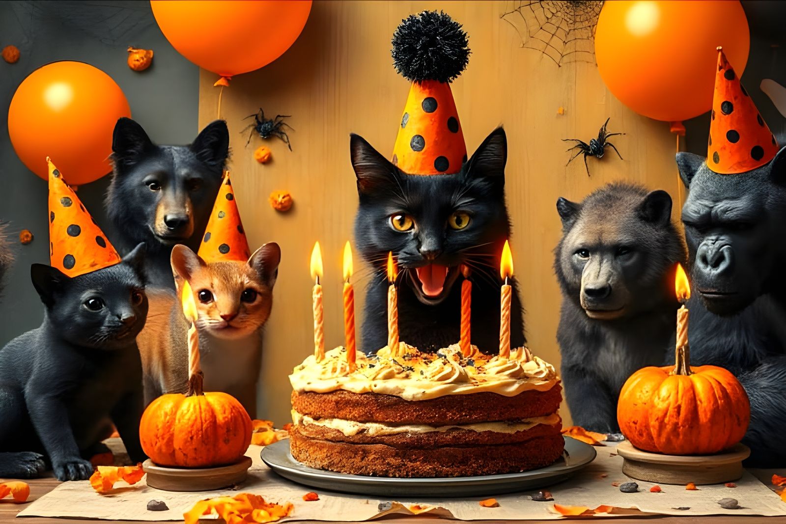 Spooky Halloween Birthday Party with Black Cat and Animal Gu...