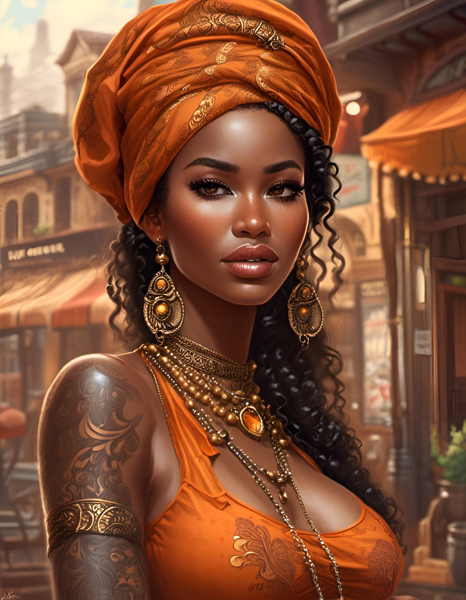 Gorgeous African Lady Portrait in Splash Art Style