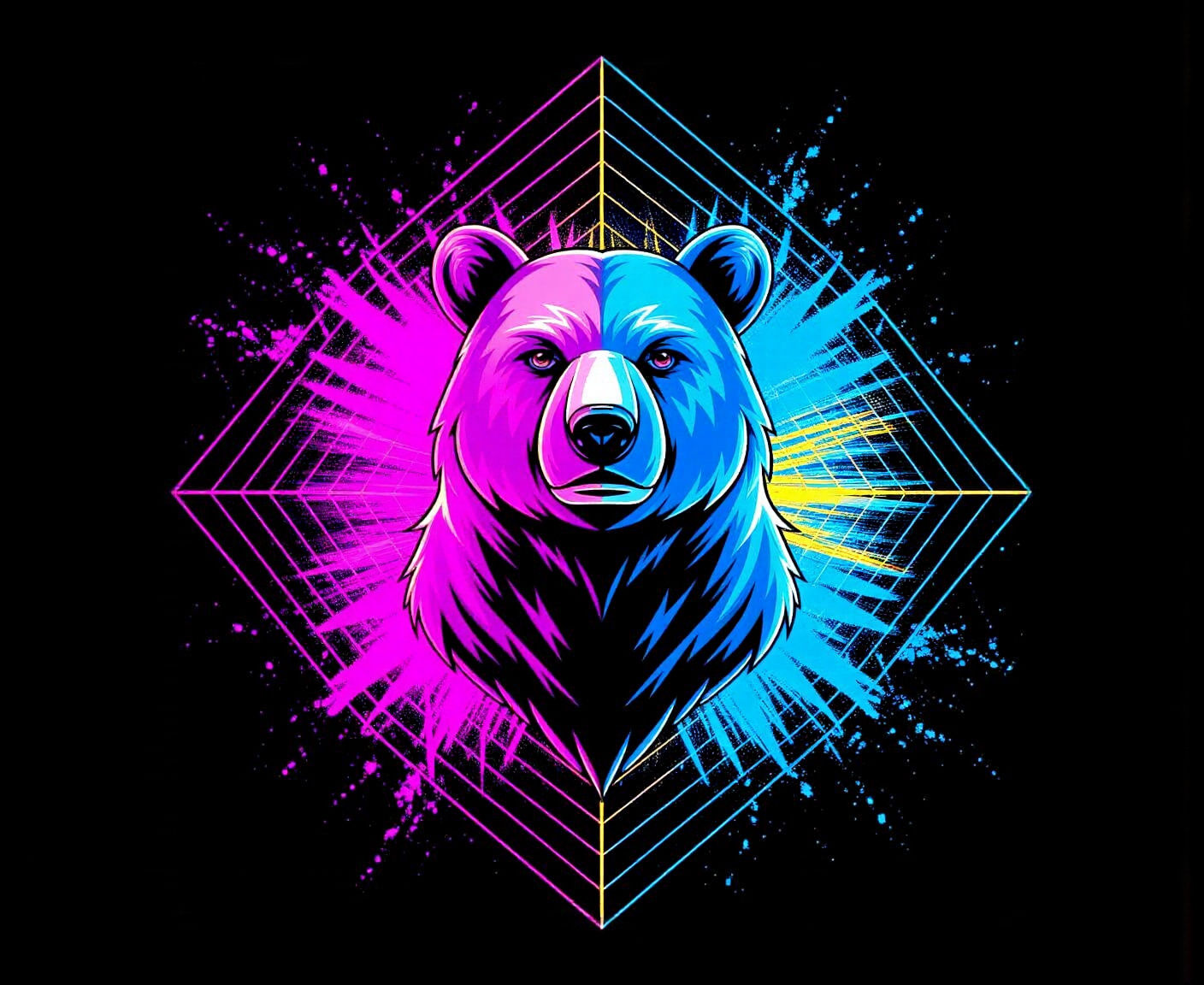 Cyberpunk Bear Head in Vibrant Poster Design