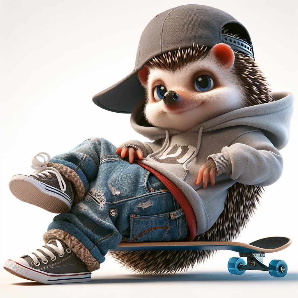 Teenage Hedgehog Rides Skateboard in Cool Outfit