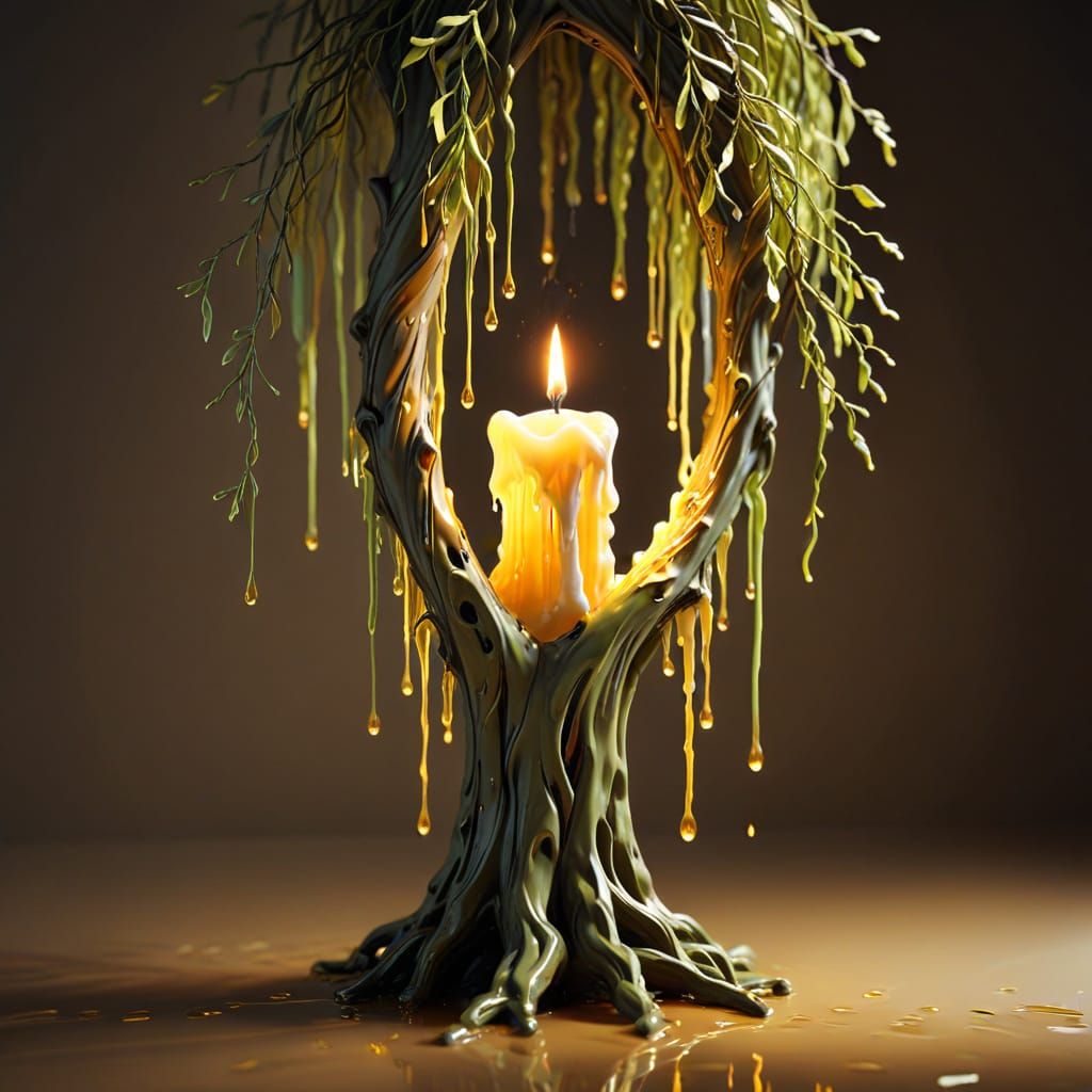 Mystical Willow Tree Candle Glowing