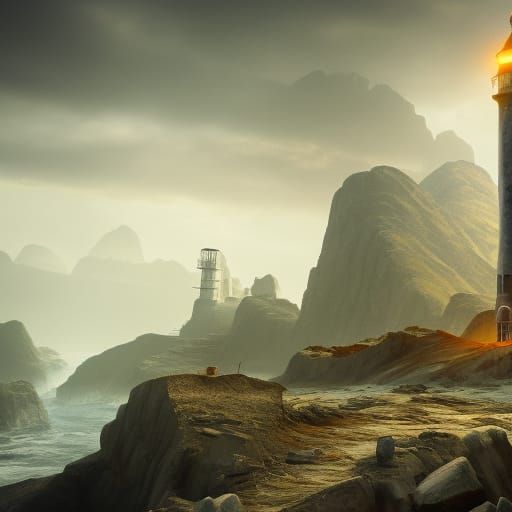 Lighthouse Under Siege by Cat Army: Realistic Photography