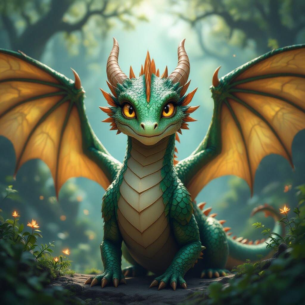 Majestic Lady Dragon in Enchanted Forest, Fantasy Matte Pain...