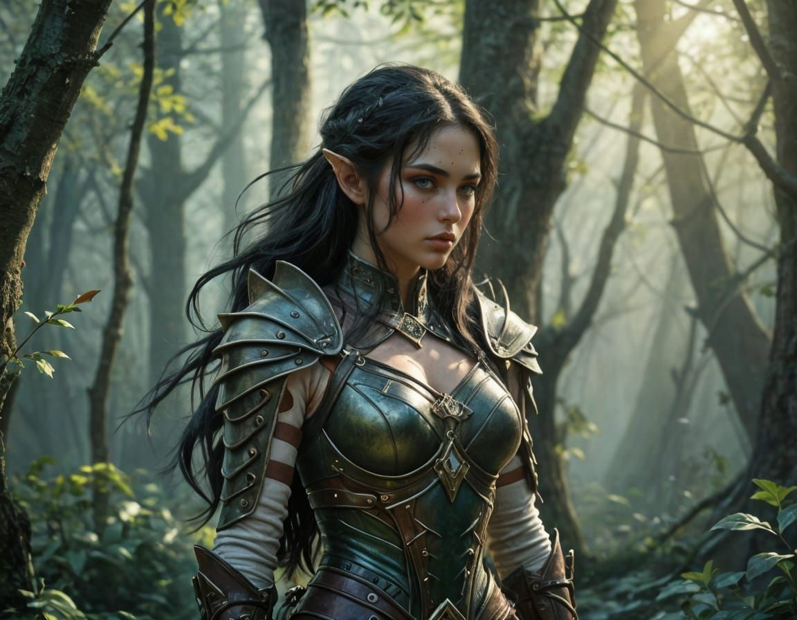 Elven Huntress in Cinematic Impressionism Style