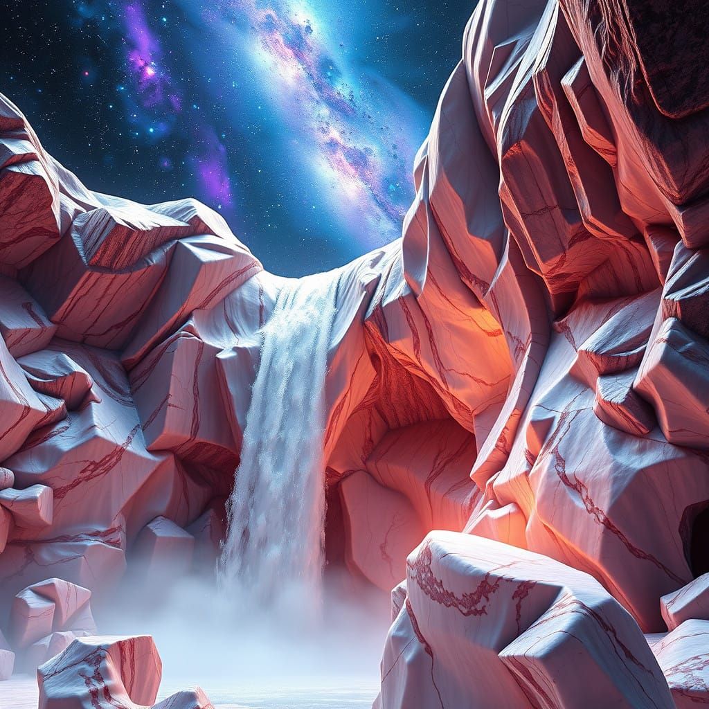 Breathtaking Celestial Waterfall Scene in Hyperrealistic Sty...