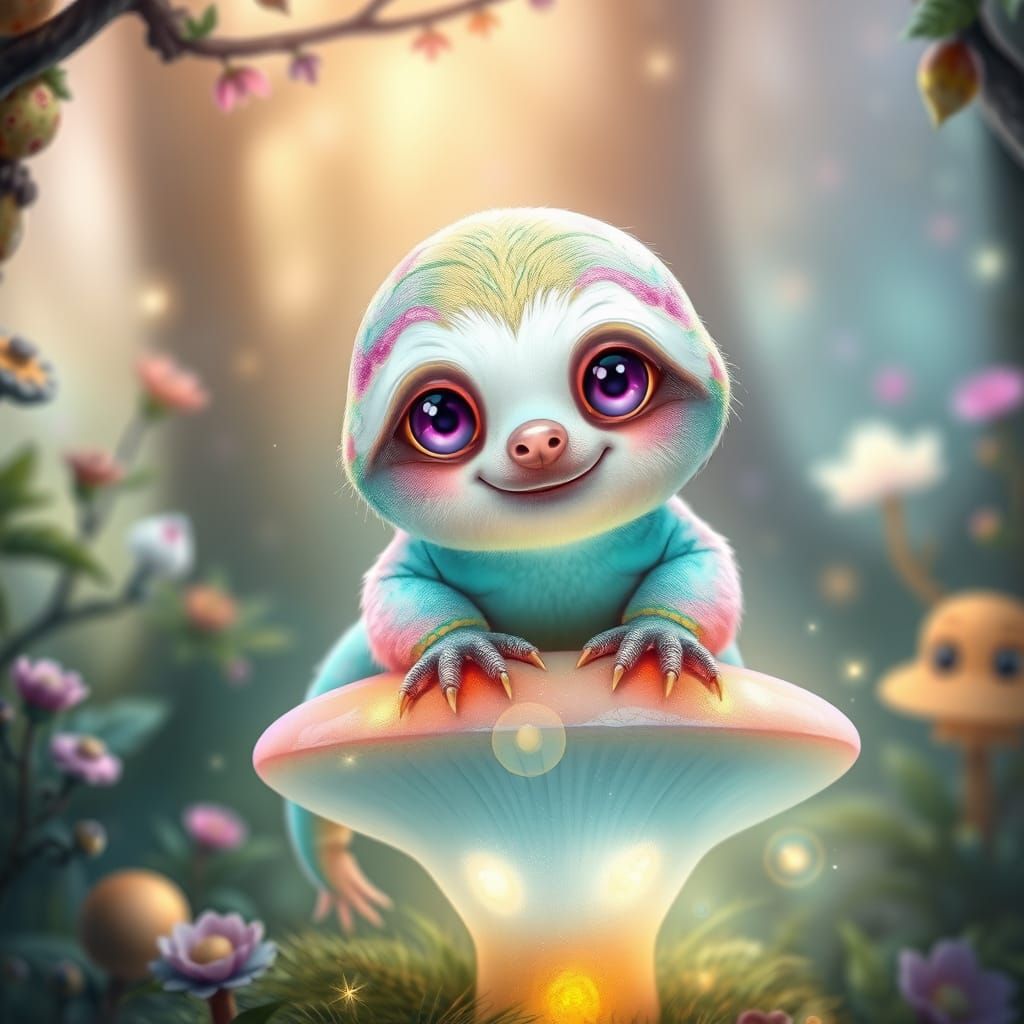 Enchanted Fantasy Creature in Whimsical Forest Scene