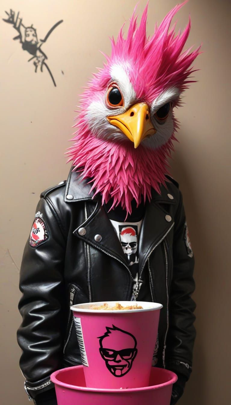 Grumpy Punk Chick in KFC Bucket: Graffiti Art