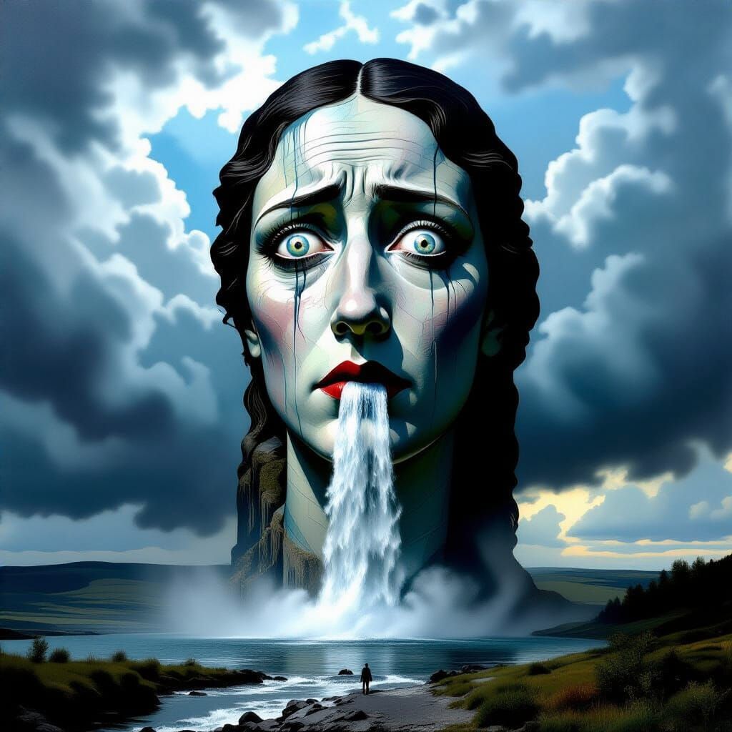 Monumental Woman Face Emerges from Cloudy Sky