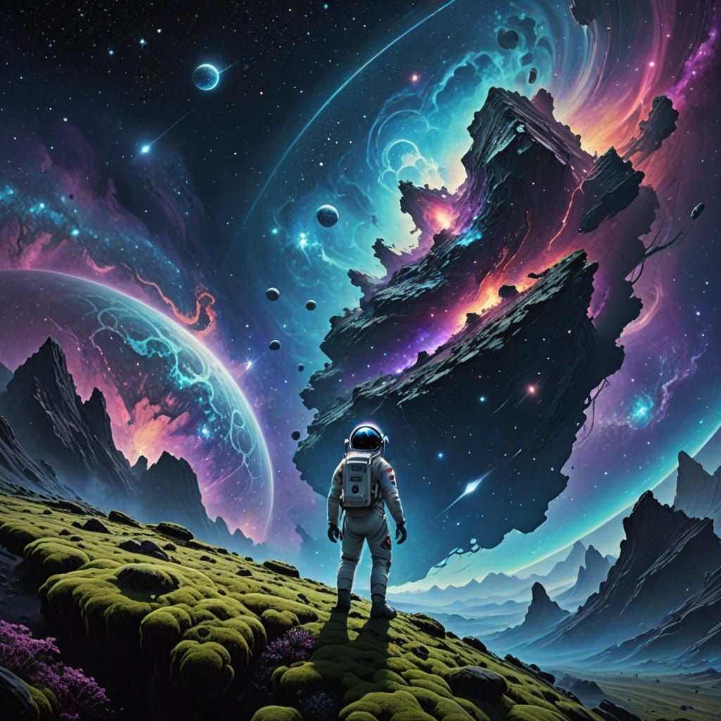 Astronaut in Cosmic Nebula, Mystical Space Art