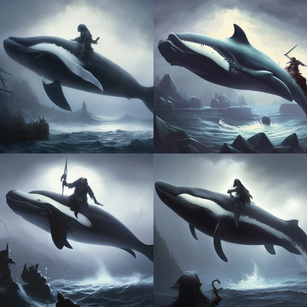 Spectral Dwarf Rides Undead Whale: Dark Fantasy Art