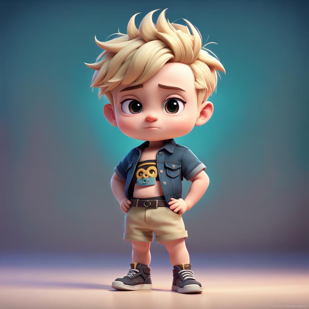Cute Chibi Blond Boy in 3D Digital Art