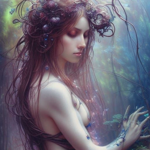 Woman Enveloped in Nature: Hyperrealistic Art