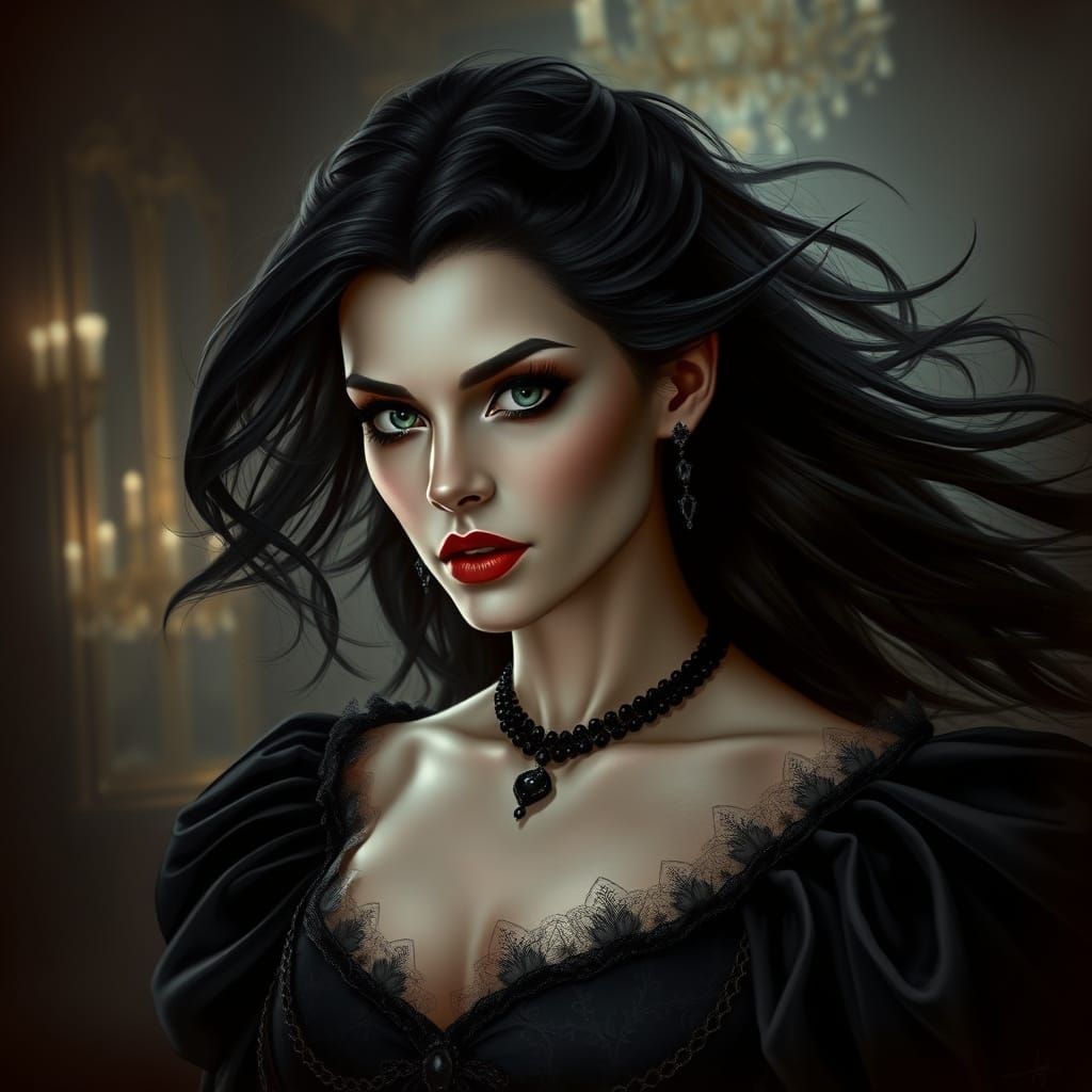 Gothic Vampire Queen in Dark Fantasy Airbrush Art