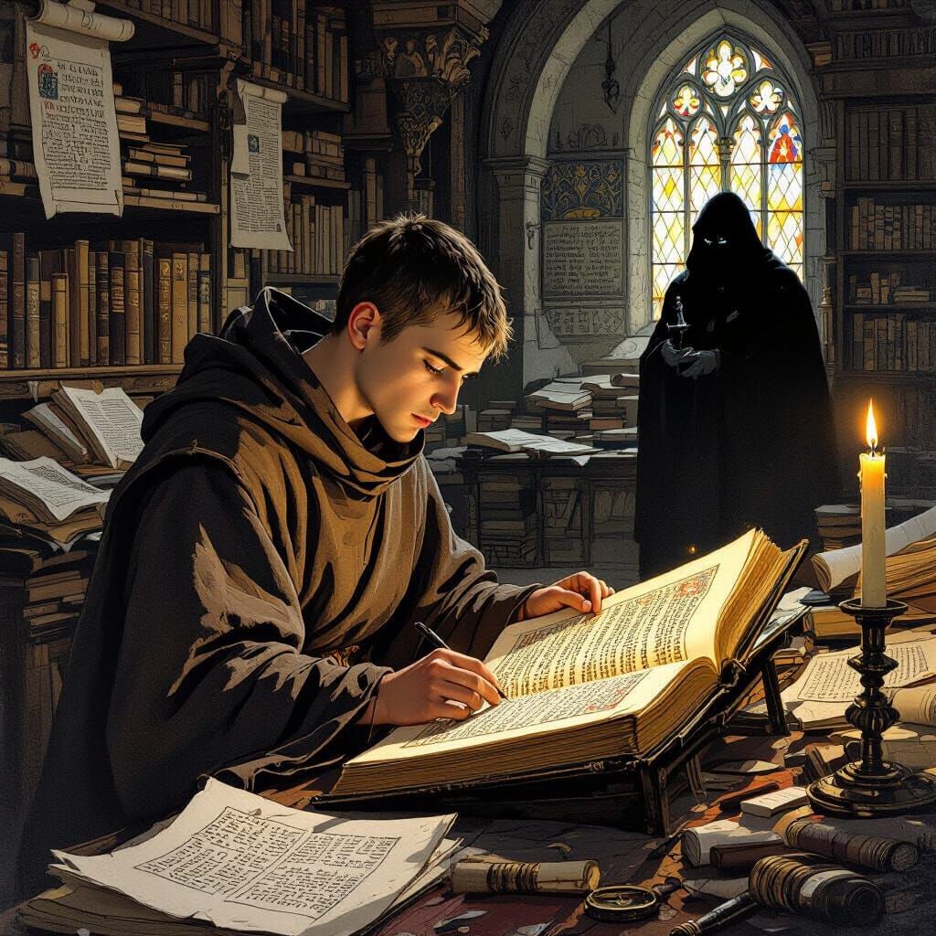 Monk Discovers Hidden Message in Medieval Scriptorium