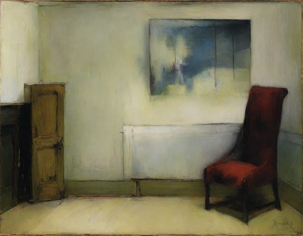 Joyless Urgency: Impressionist Oil Painting of Resigned Defe...