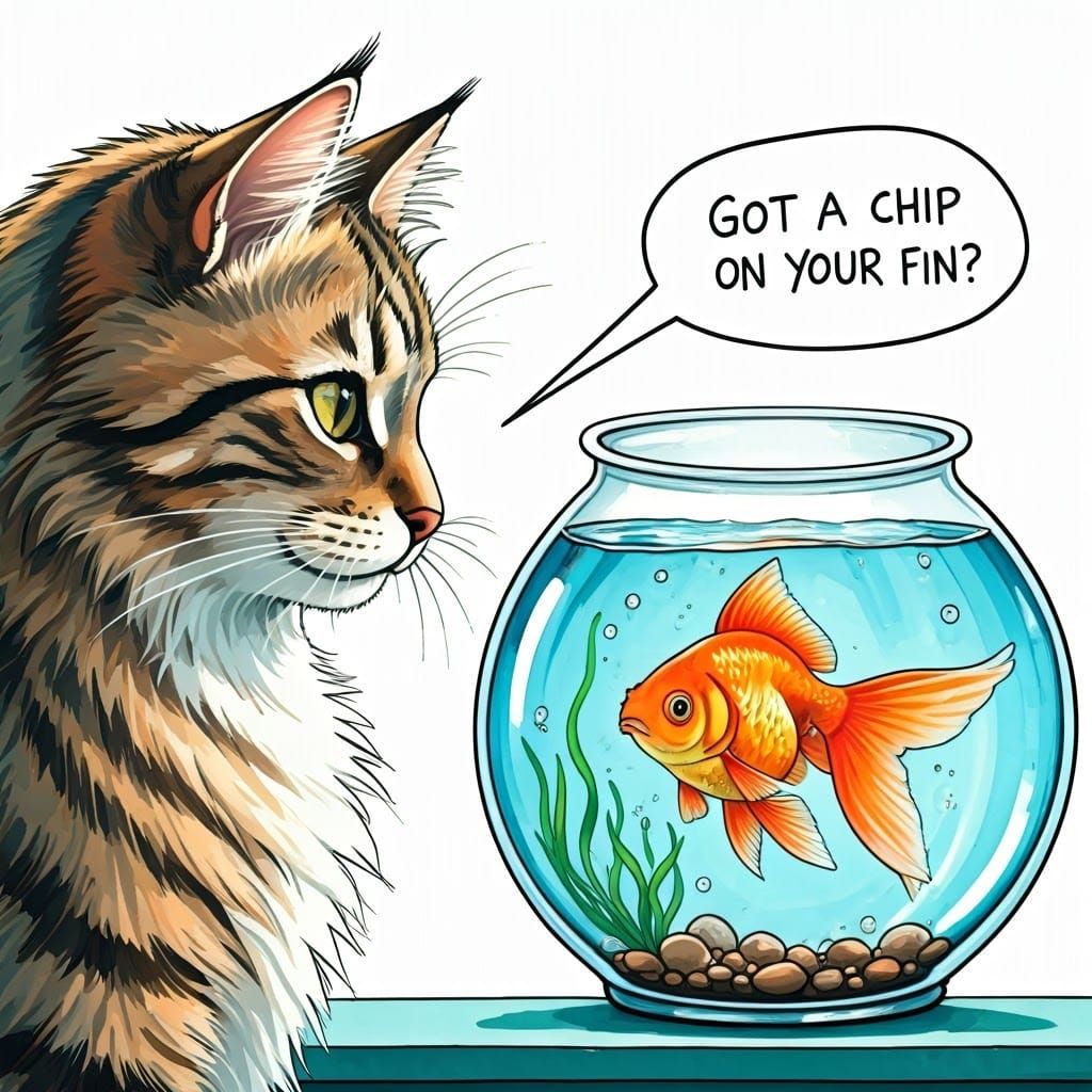 Cat and Goldfish: Whimsical Watercolor Illustration
