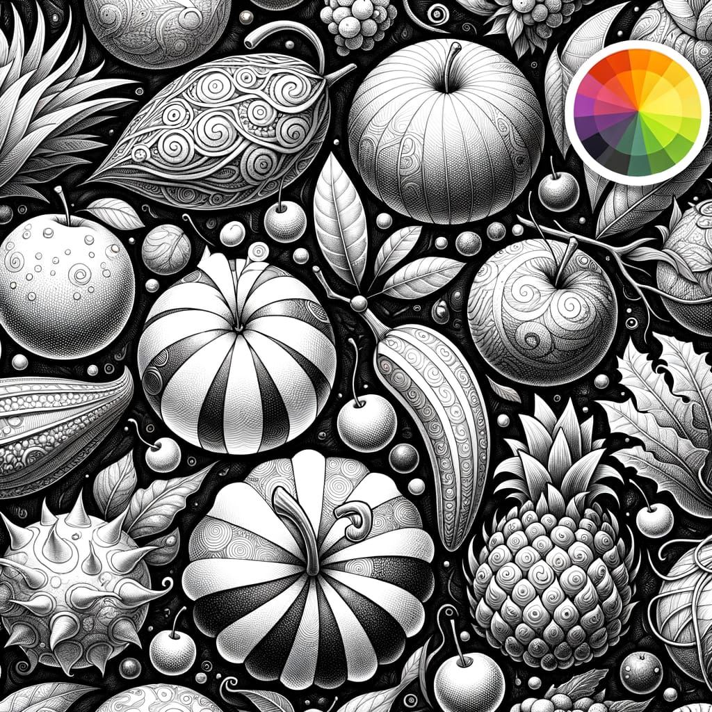 Whimsical Fruit Illustrations for Coloring