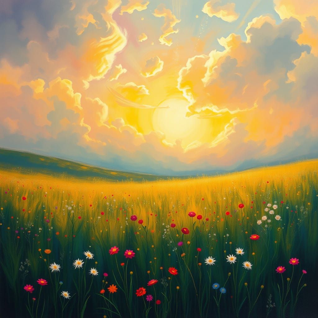 Celestial Celebration in a Vibrant Dawn Meadow