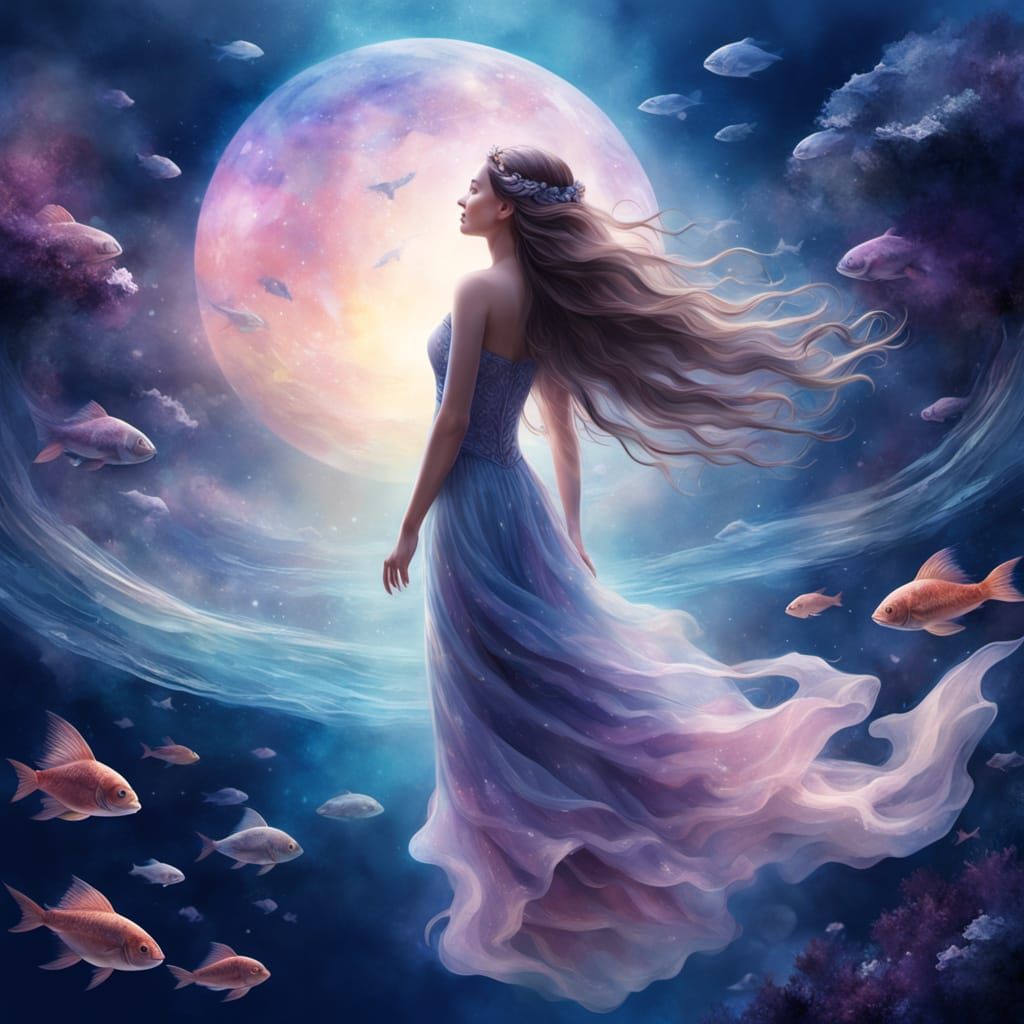 Dreamy Watercolor Mermaid in an Underwater Scene