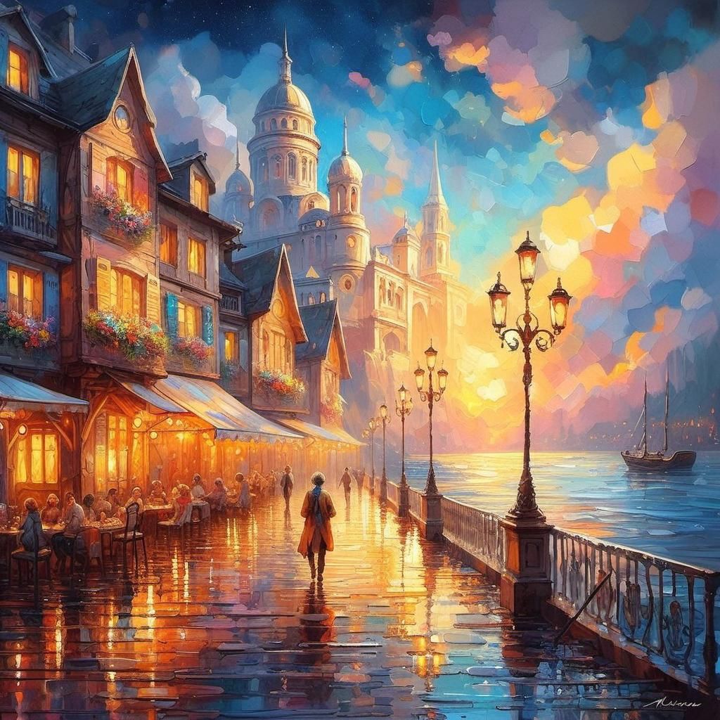 Lumiere and Cogsworth as Watercolour Palette Knife Art