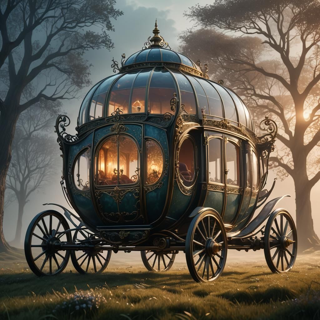 Luxurious Glass Carriage on Misty Meadow