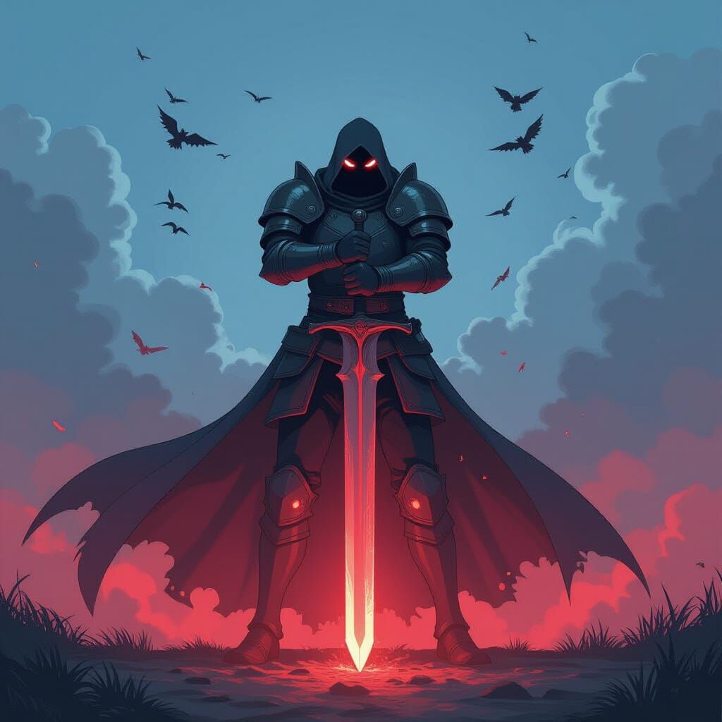 Hellish Sword in Cel-Shaded Anime Style