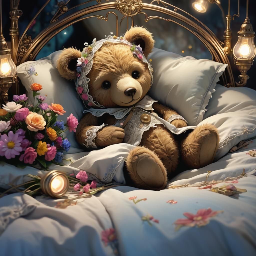 Teddy Bear's Bedtime in Surreal Fantasy Style