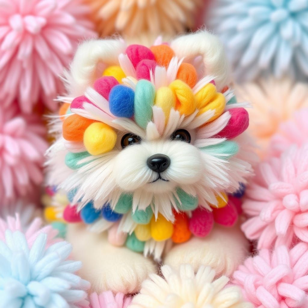 Pom Pom Pomeranian Puppy in Whimsical Style