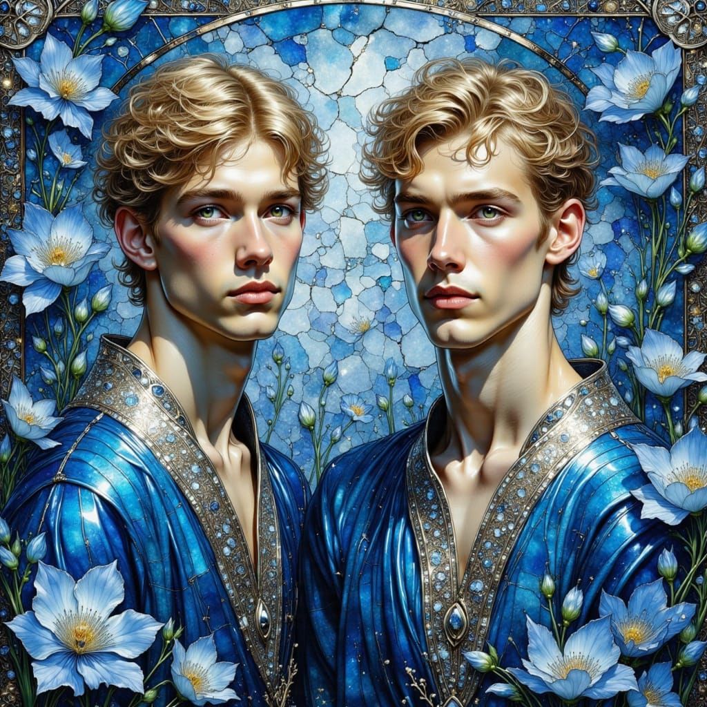 Medieval Brothers Portrait in Impressionist Nouveau Style