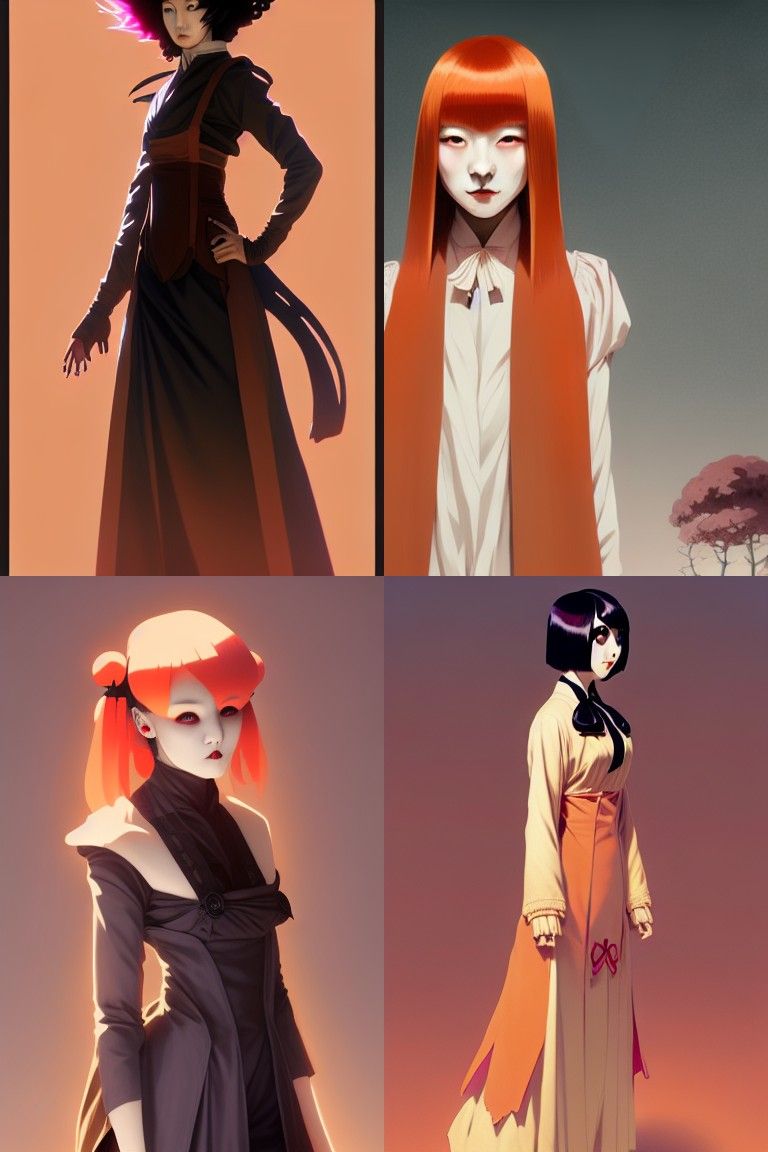 Gothic Japanese Teen with Orange Hair, Hyperdetailed
