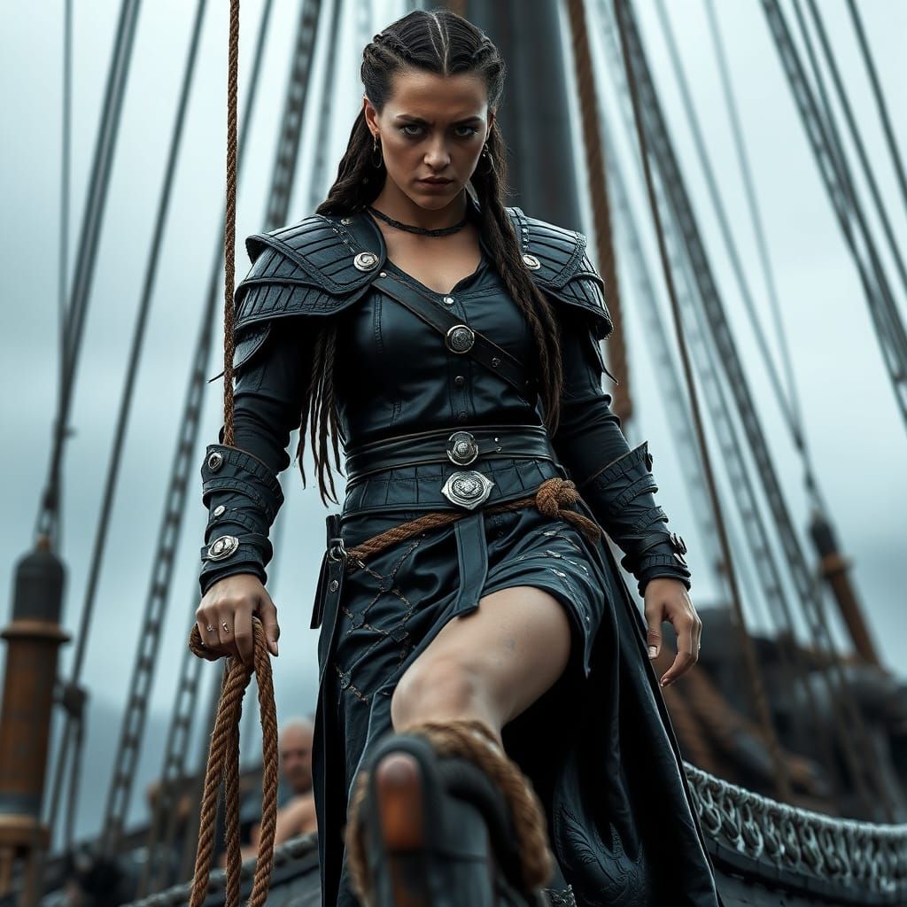 Hyperrealistic Viking Woman on Longship