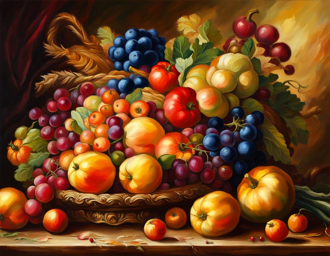 Opulent Cornucopia Still Life in Baroque Style