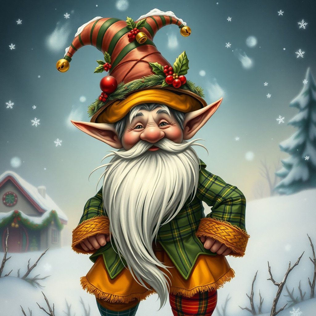 Whimsical Christmas Elf with Oversized Hat