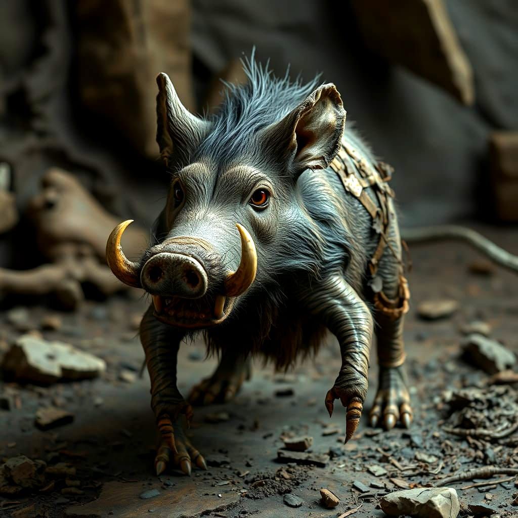 Realistic Warthog and Rat Hybrid Creature