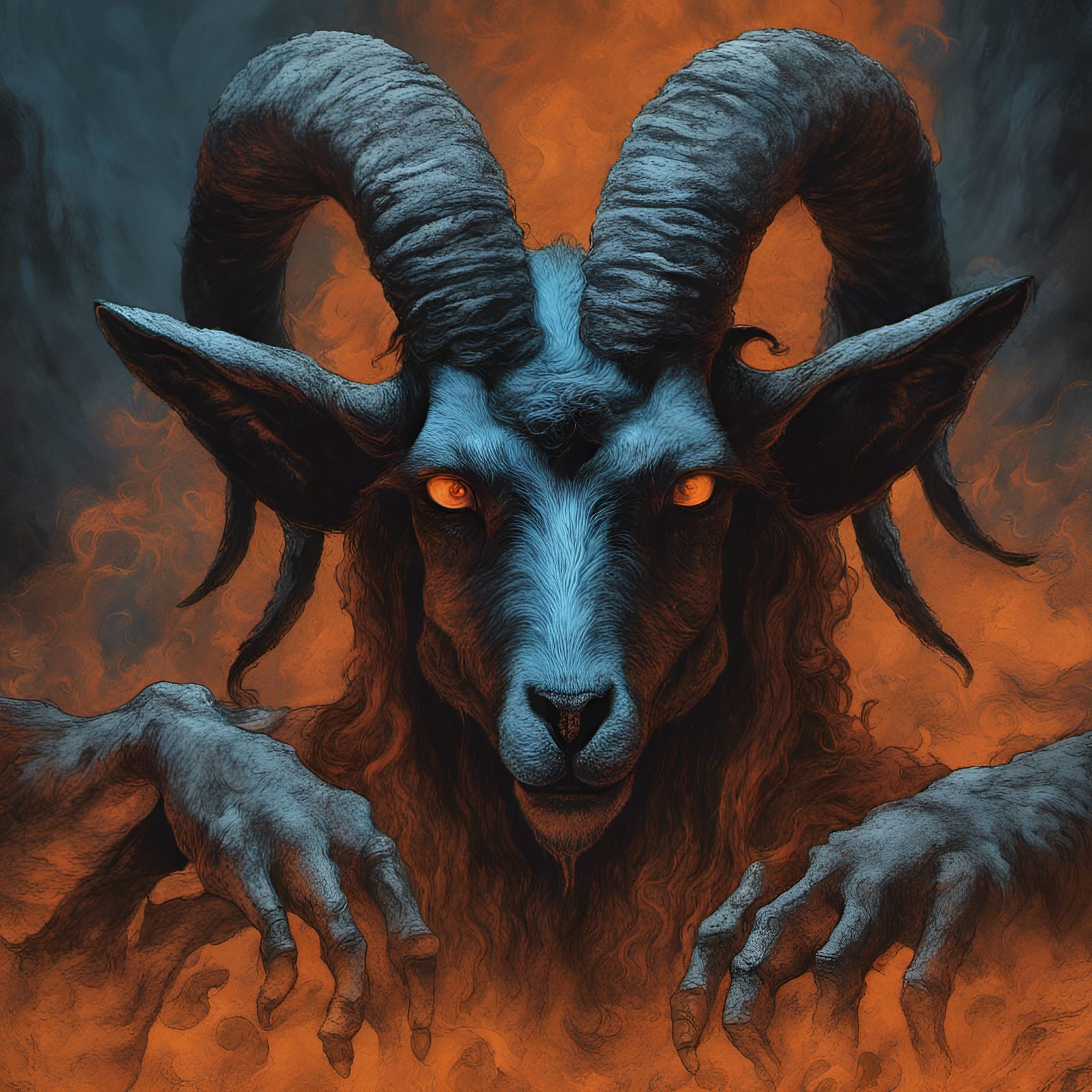 Demonic Goat in Hell: Eerie Photoreal Digital Painting