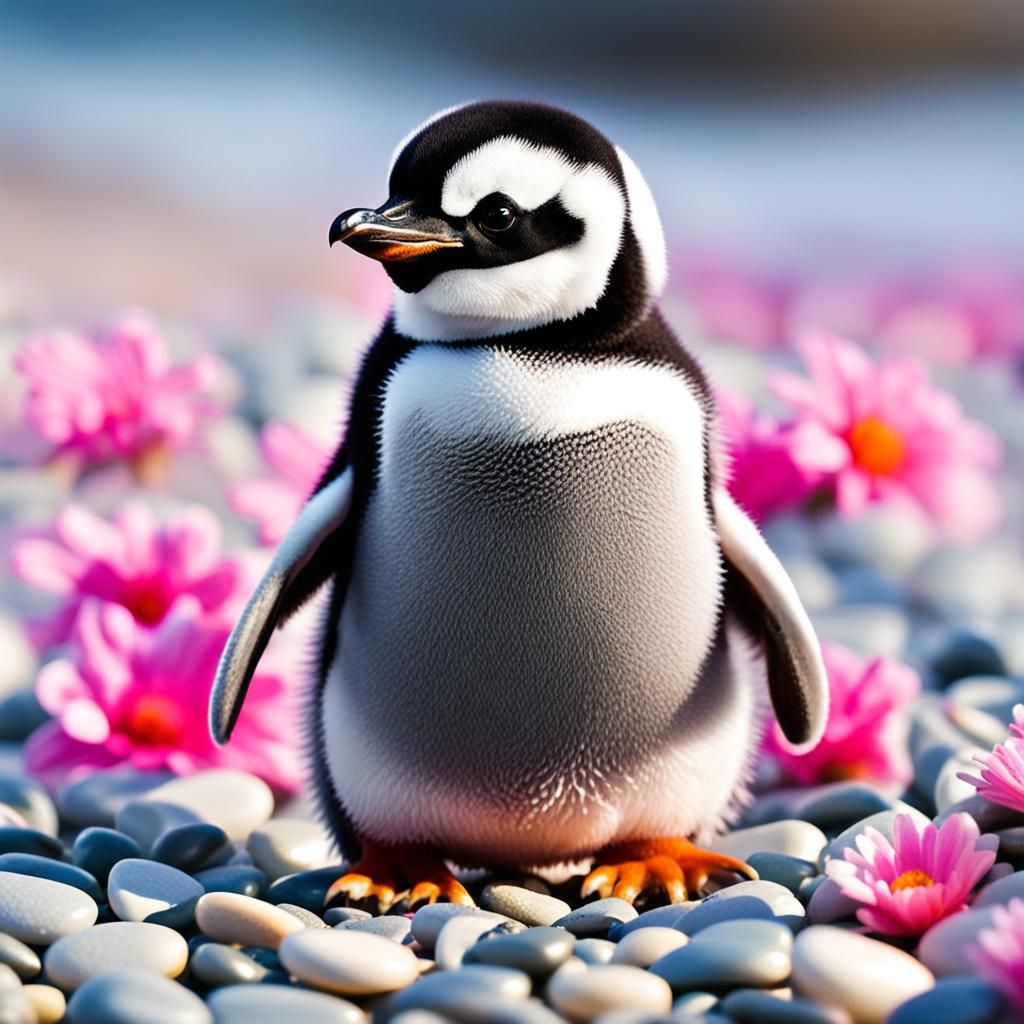Adorable Baby Penguin on Pebble Beach