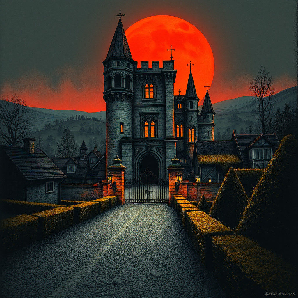 Majestic Castle in Black and Gold Ink