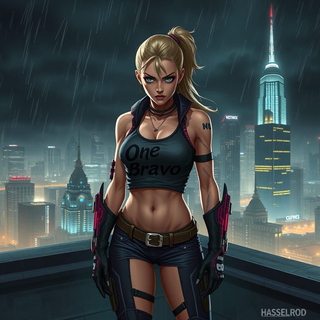Cyberpunk Girl in Dark Dystopian Cityscape