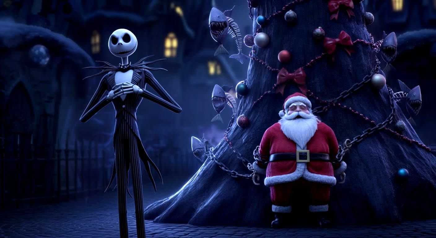 Jack and Santa in Halloween Town: 3D Anime Art