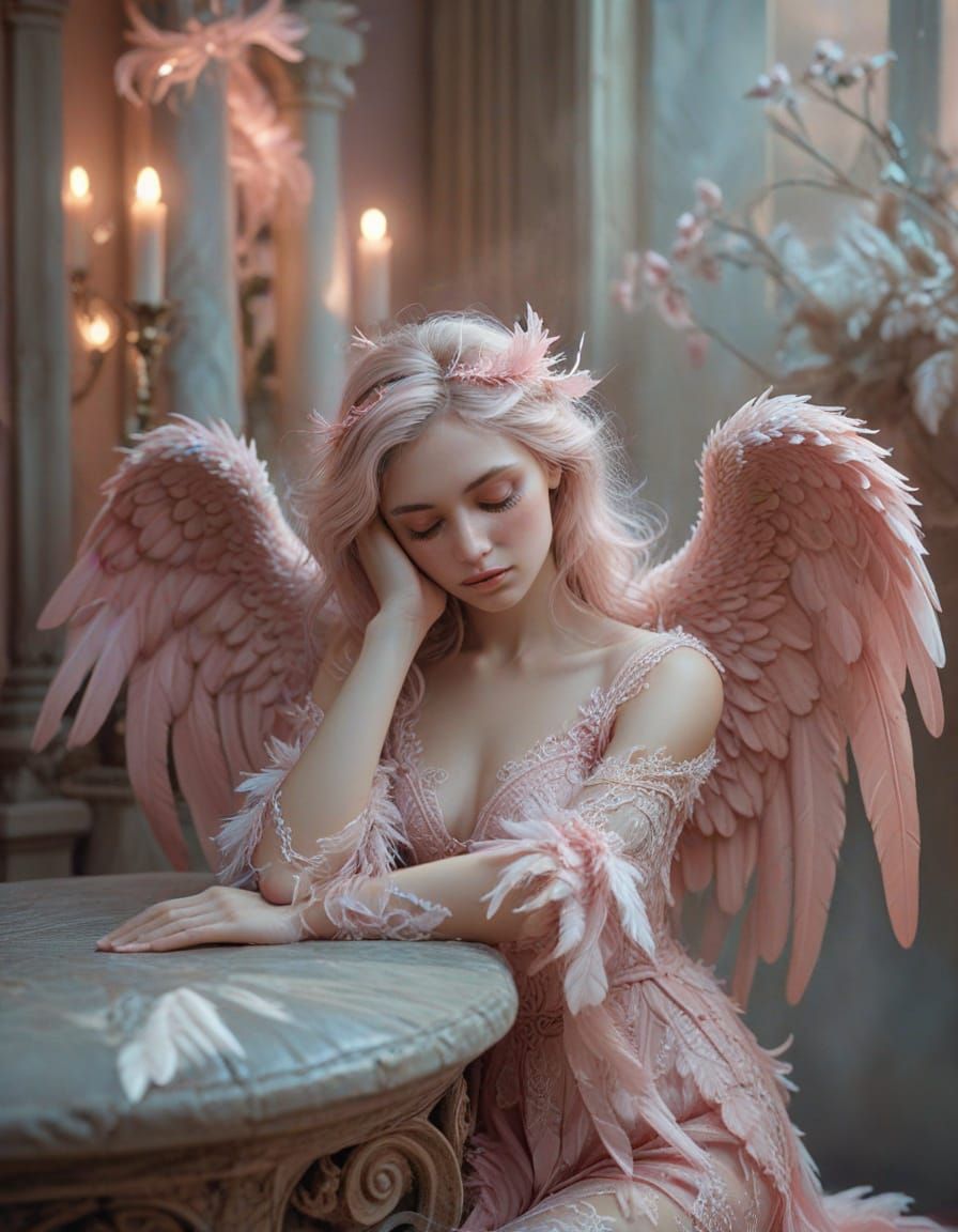 Fallen Angel with Pink Wings: Hyperrealistic Digital Art