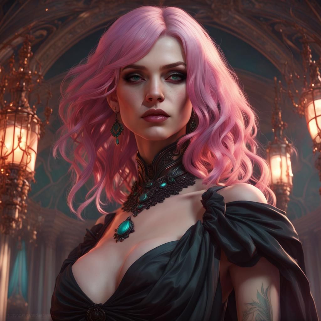 Vampire in Black Gown, Art Nouveau Style