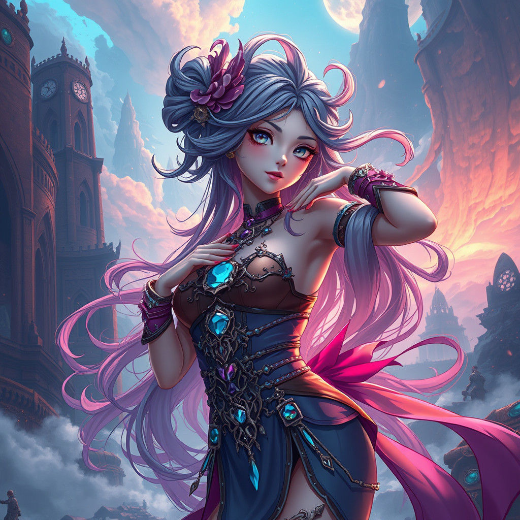 Heroic Anime Girl in Mystical Realm: 8k Art