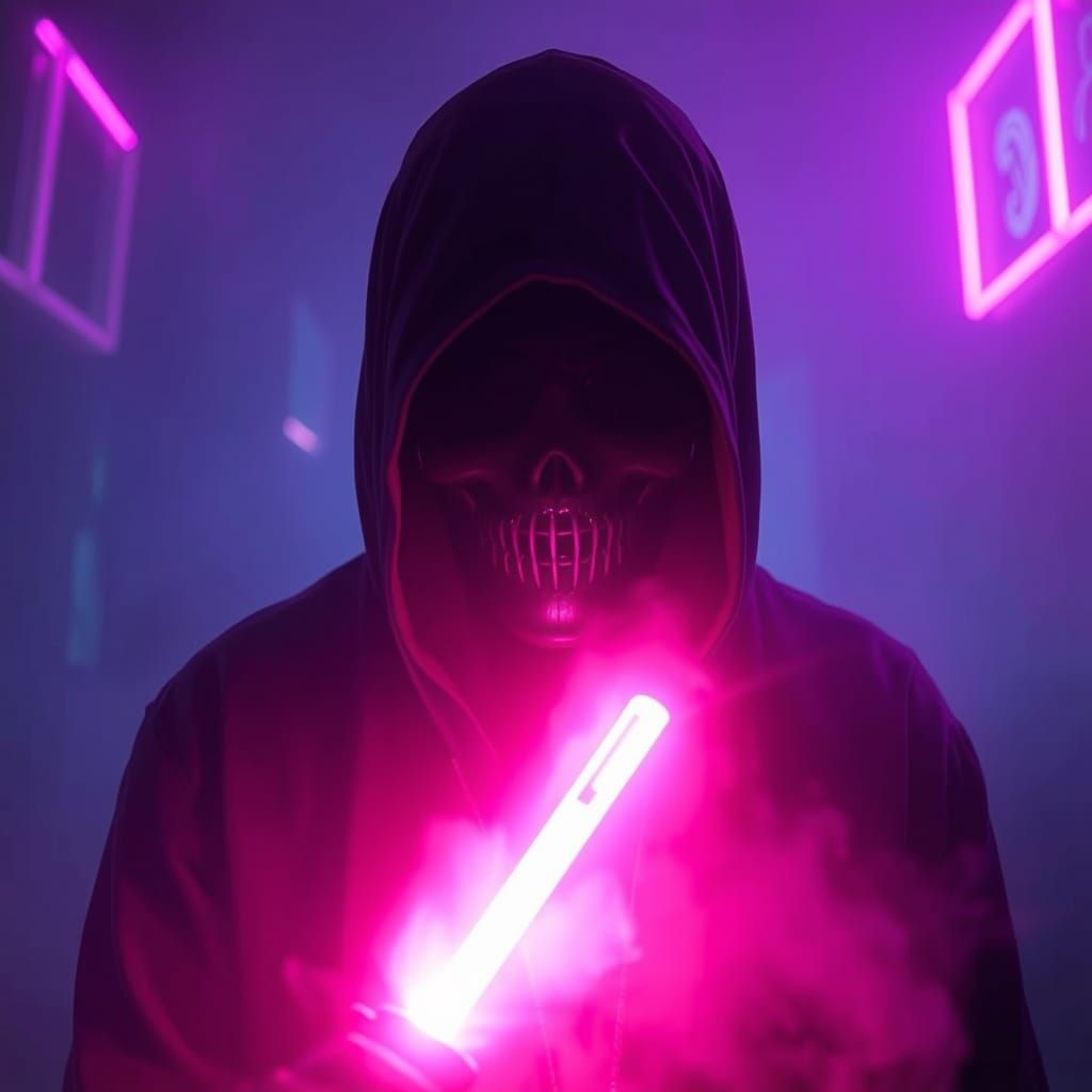 Dark Figure in Synthwave Neon Horror Style