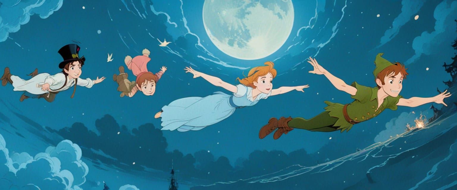 Peter Pan in Moody, Golden Hour Comic Book Art