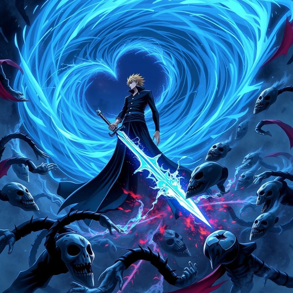 Ichigo Kurosaki Unleashes Fierce Bankai Slash Amidst Swirlin...