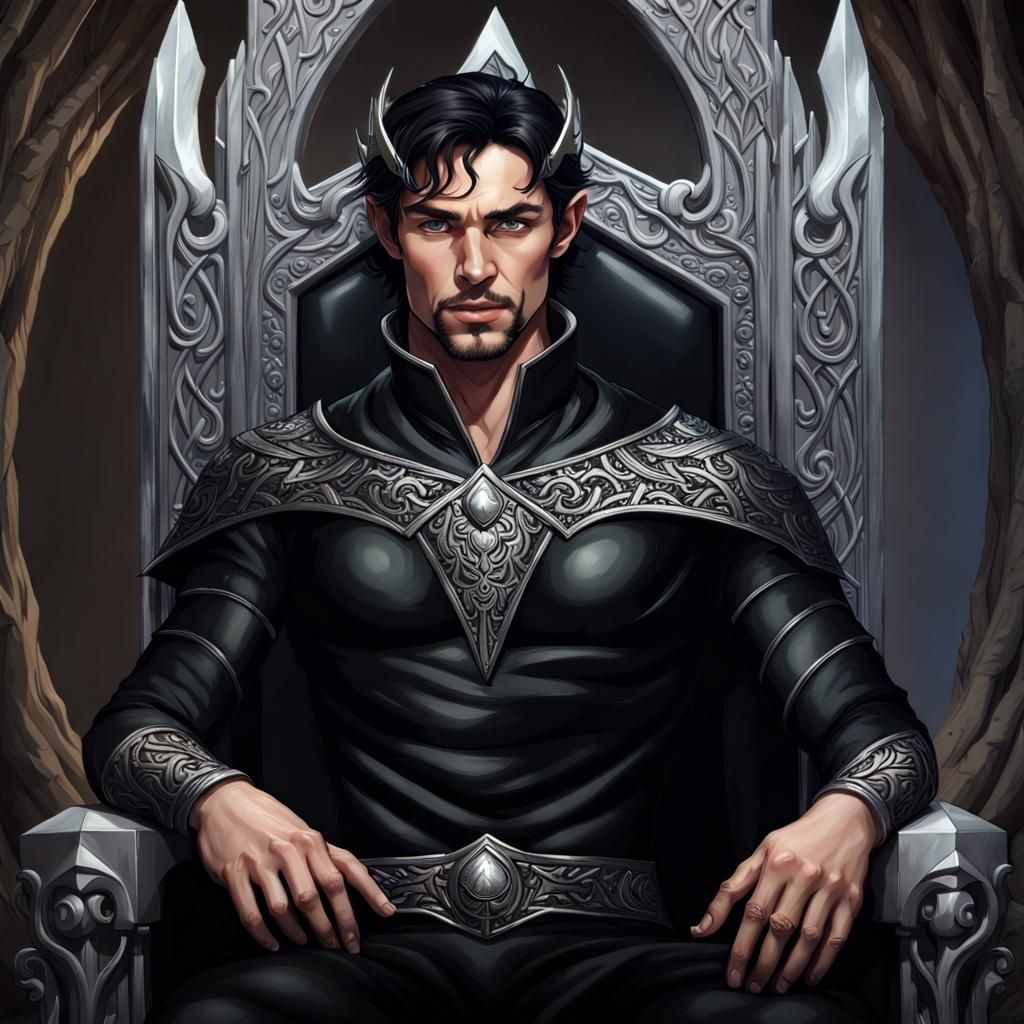 Elvish Prince with Onyx Crown on Black Throne